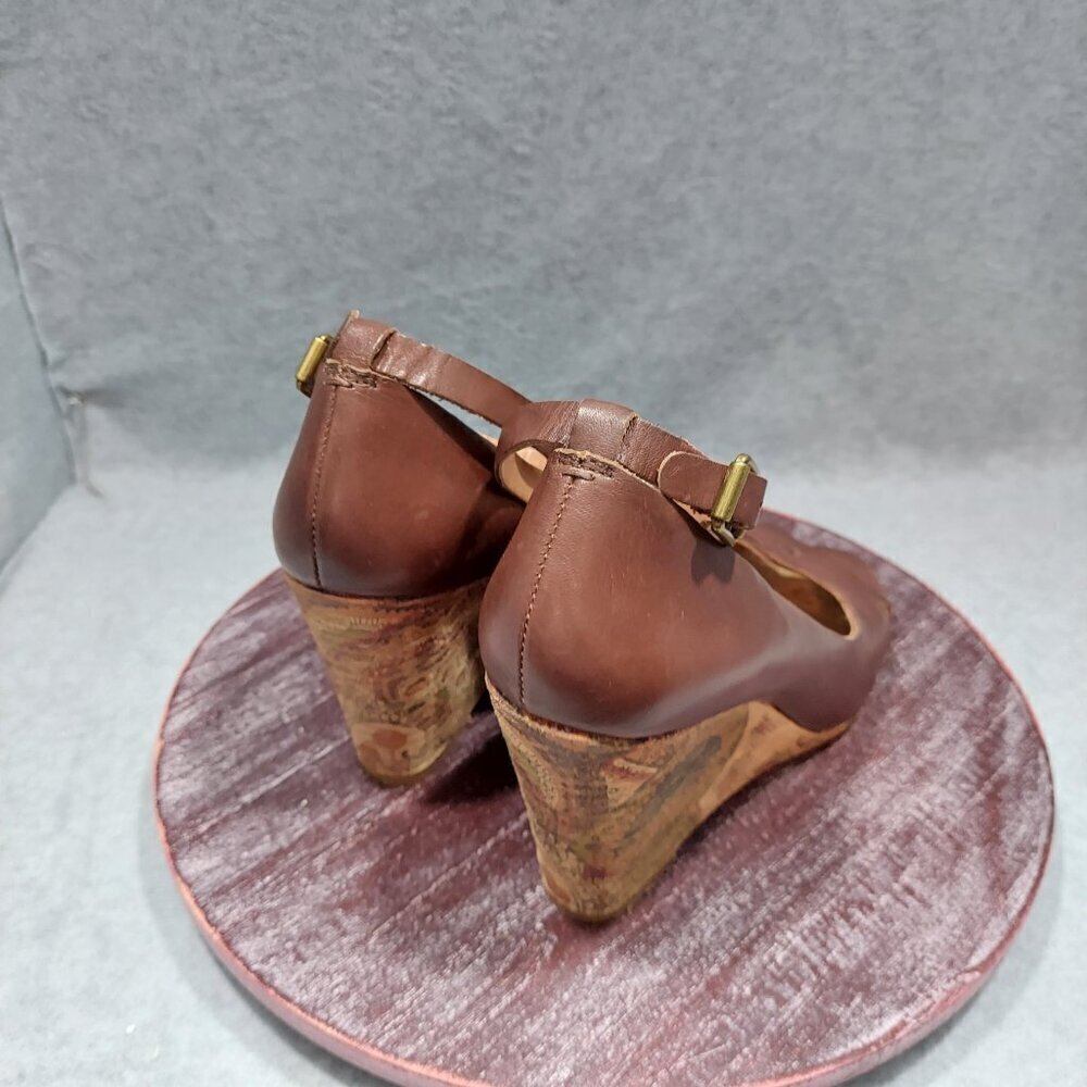 Lucky Brand Tan Cork Wedge Platform Sandals Size 9.5M with paisley print - Picture 8 of 15